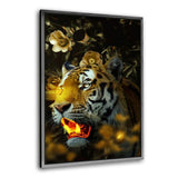 Goldener Tiger - Leinwandbild mit Schattenfuge "silber" - Hustling Sharks