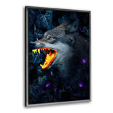 Goldener Wolf - Leinwandbild mit Schattenfuge "silber" - Hustling Sharks
