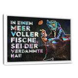 SEI KEIN FISCH! - Leinwandbild mit Schattenfuge "weiß" - Hustling Sharks