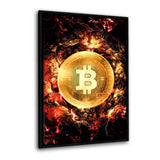 Leinwandbild mit Schattenfuge "schwarz" - BITCOIN ON LAVA - Hustling Sharks