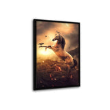 Leinwandbild mit Schattenfuge "schwarz" - Goldenes Pferd - Hustling Sharks