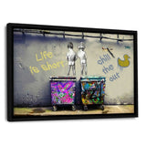 Leinwandbild mit Schattenfuge "schwarz" - LIFE IS SHORT - Hustling Sharks