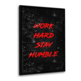 Leinwandbild mit Schattenfuge "schwarz" - WORK HARD - rot - Hustling Sharks