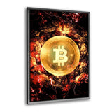Leinwandbild mit Schattenfuge "silber" - BITCOIN ON LAVA - Hustling Sharks