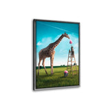 Leinwandbild mit Schattenfuge "silber" - Die hungrige Giraffe - Hustling Sharks