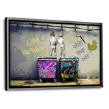 Leinwandbild mit Schattenfuge "silber" - LIFE IS SHORT - Hustling Sharks