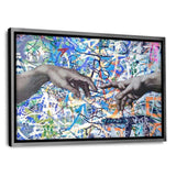 Leinwandbild mit Schattenfuge "silber" - STREET ART HANDS - Hustling Sharks