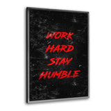 Leinwandbild mit Schattenfuge "silber" - WORK HARD - rot - Hustling Sharks