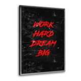 Leinwandbild mit Schattenfuge "silber" - WORK HARD DREAM BIG - rot - Hustling Sharks