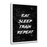 Leinwandbild mit Schattenfuge "weiß" - EAT, SLEEP, TRAIN, REPEAT - weiß - Hustling Sharks