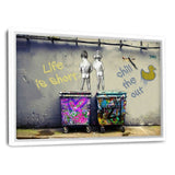 Leinwandbild mit Schattenfuge "weiß" - LIFE IS SHORT - Hustling Sharks