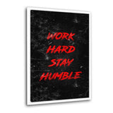 Leinwandbild mit Schattenfuge "weiß" - WORK HARD - rot - Hustling Sharks