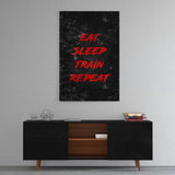 Leinwandbild mit Hintergrund 2 - EAT, SLEEP, TRAIN, REPEAT - rot - Hustling Sharks