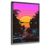 Vaporwave Sunset - Leinwandbild mit Schattenfuge "silber" - Hustling Sharks