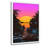 Vaporwave Sunset - Leinwandbild mit Schattenfuge "weiß" - Hustling Sharks