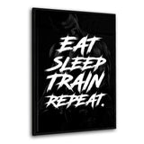 EAT, SLEEP, TRAIN & REPEAT. - Leinwandbild mit Schattenfuge "schwarz" - Hustling Sharks