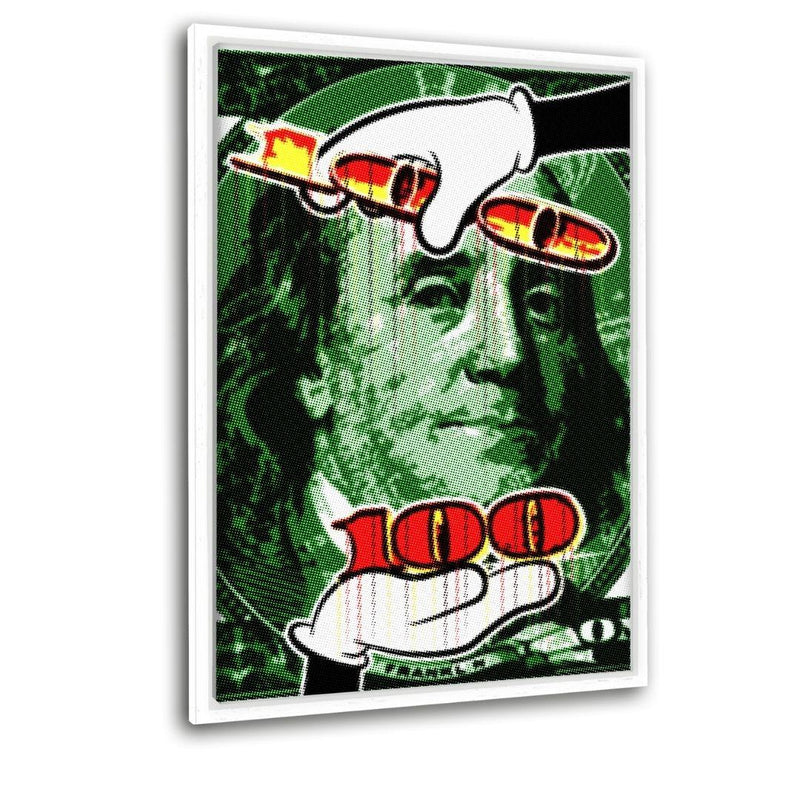 100 Dollars #2 - Leinwandbild mit Schattenfuge "silber" - Hustling Sharks 