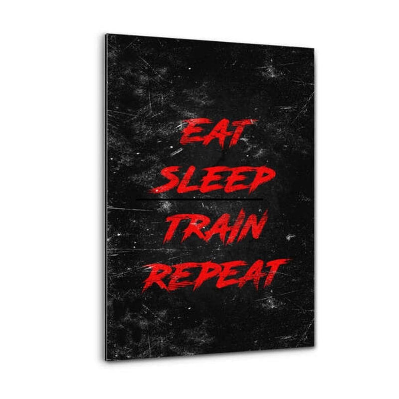 Alu-Dibond Bild - EAT, SLEEP, TRAIN, REPEAT - rot - Hustling Sharks