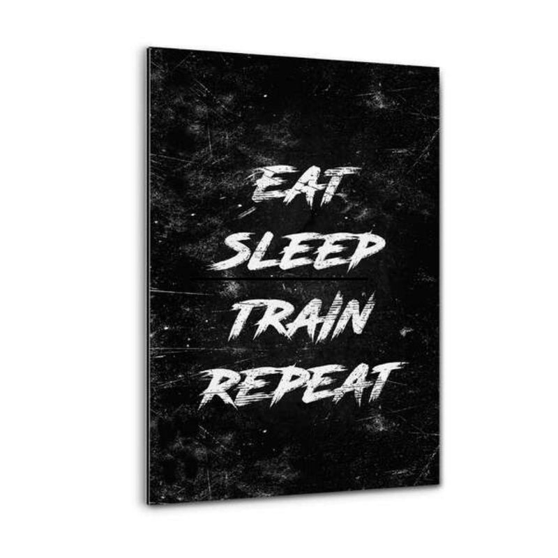 Alu-Dibond Bild - EAT, SLEEP, TRAIN, REPEAT - weiß - Hustling Sharks