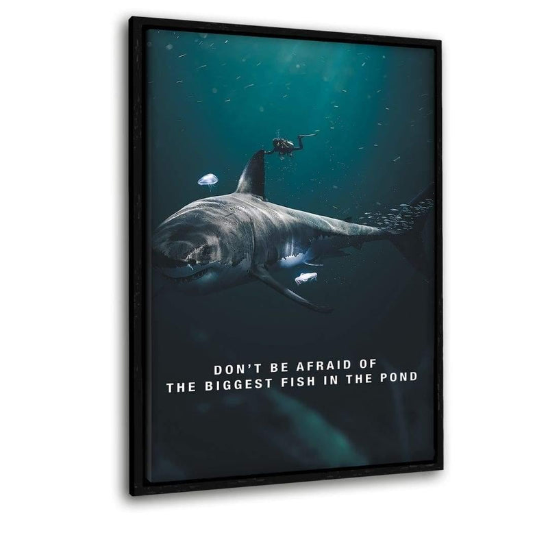 Biggest Fish In The Pond - Leinwandbild mit Schattenfuge "schwarz" - Hustling Sharks