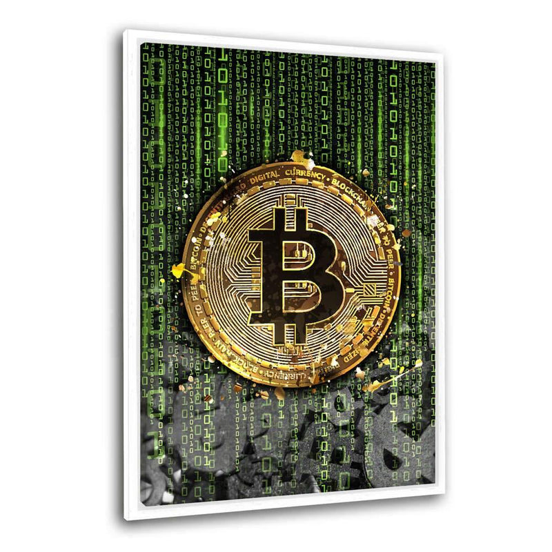 Binary Bitcoin - Leinwandbild mit Rahmen "weiß" - Hustling Sharks