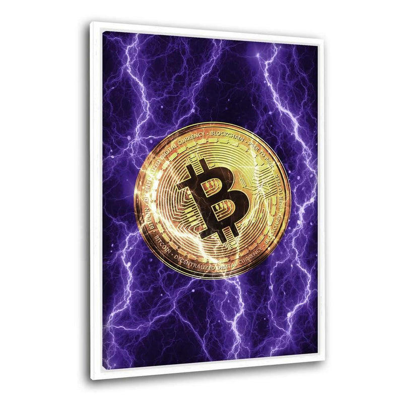 Electrified Bitcoin - purple - Leinwandbild mit Rahmen "weiß"- Hustling Sharks