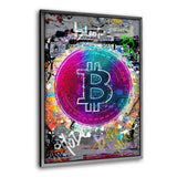 Colorful Bitcoin - Leinwandbild mit Rahmen "silber" - Hustling Sharks