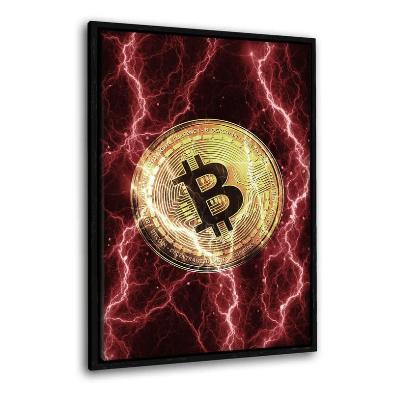 Electrified Bitcoin - red - Leinwandbild mit Rahmen "schwarz" - Hustling Sharks