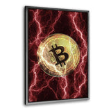 Electrified Bitcoin - red - Leinwandbild mit Rahmen "silber" - Hustling Sharks