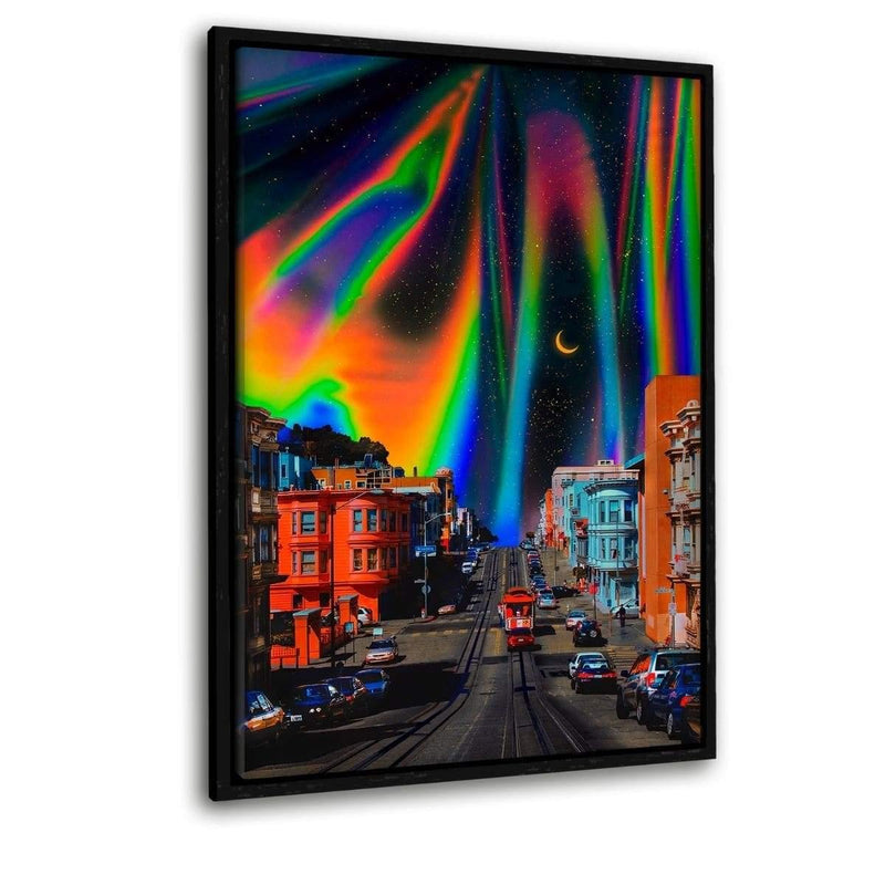 Chromatic Town - Leinwandbild mit Schattenfuge "schwarz" - Hustling Sharks