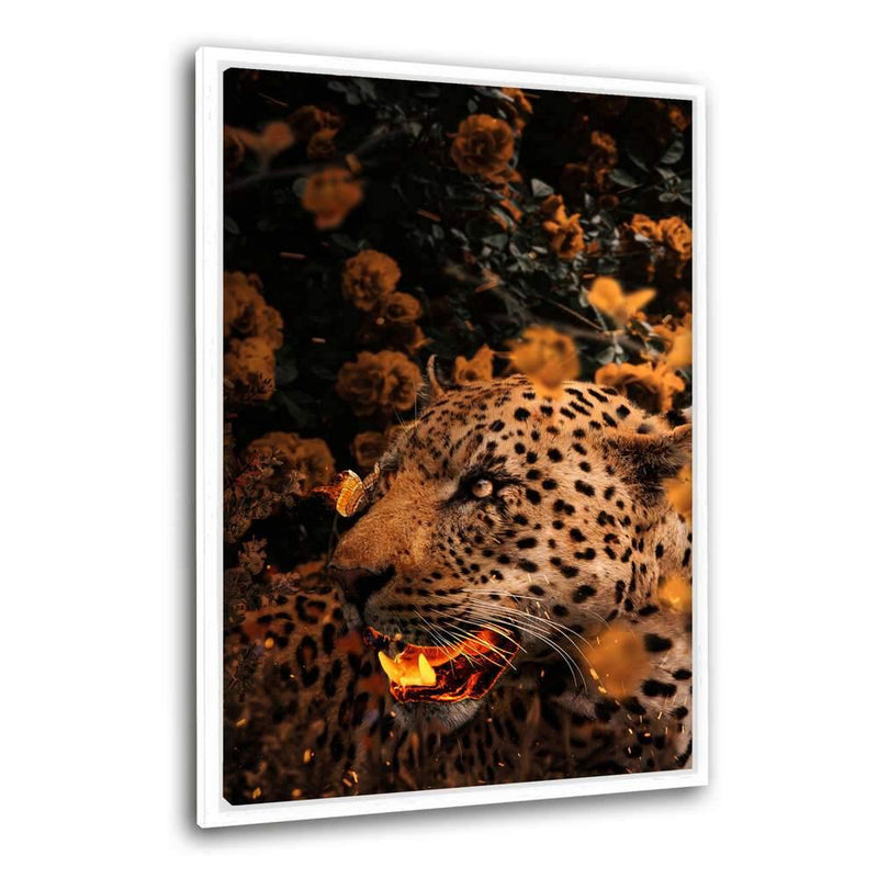 Goldener Leopard - Leinwandbild mit Schattenfuge "weiß" - Hustling Sharks