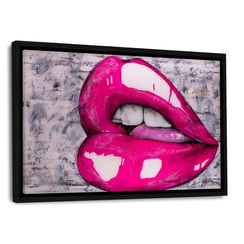 HOT PINK LIPS - Leinwandbild mit Schattenfuge "schwarz" - Hustling Sharks