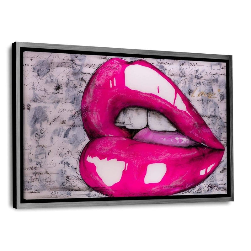 HOT PINK LIPS - Leinwandbild mit Schattenfuge "silber" - Hustling Sharks