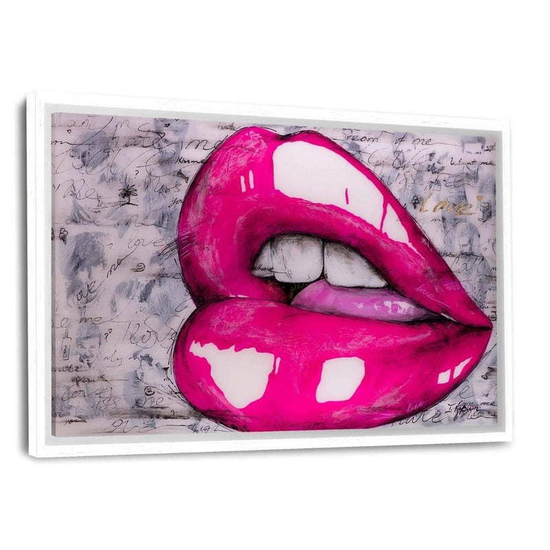 HOT PINK LIPS - Leinwandbild mit Schattenfuge "weiß" - Hustling Sharks
