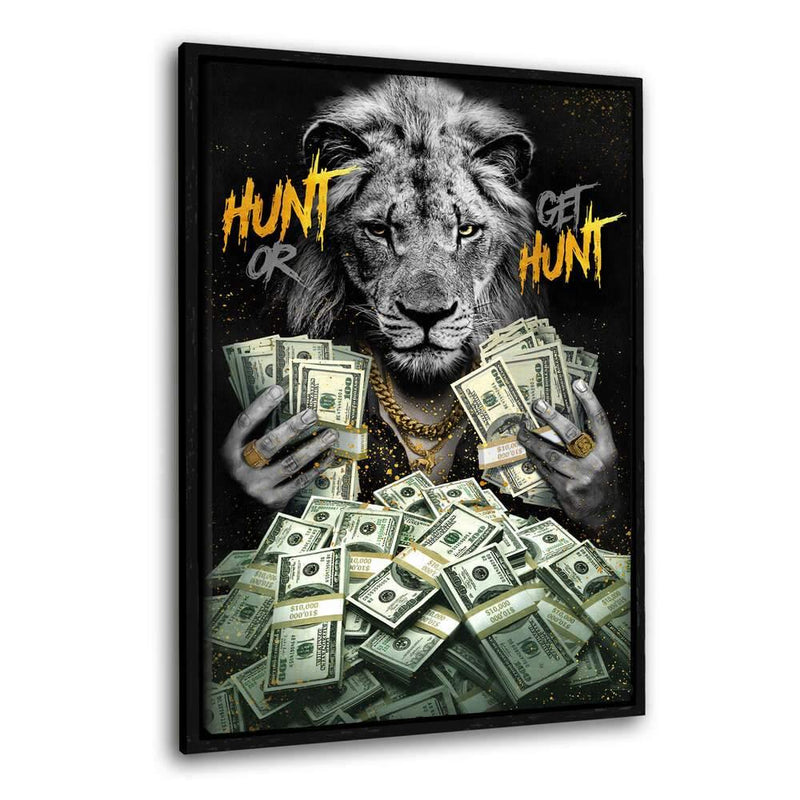 HUNT OR GET HUNT - Leinwandbild mit Rahmen "schwarz" - Hustling Sharks