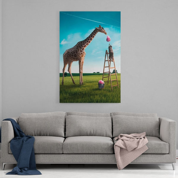 Leinwandbild mit Hintergrund 1 - Die hungrige Giraffe - Hustling Sharks
