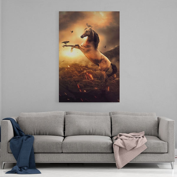 Leinwandbild mit Hintergrund 1 - Goldenes Pferd - Hustling Sharks