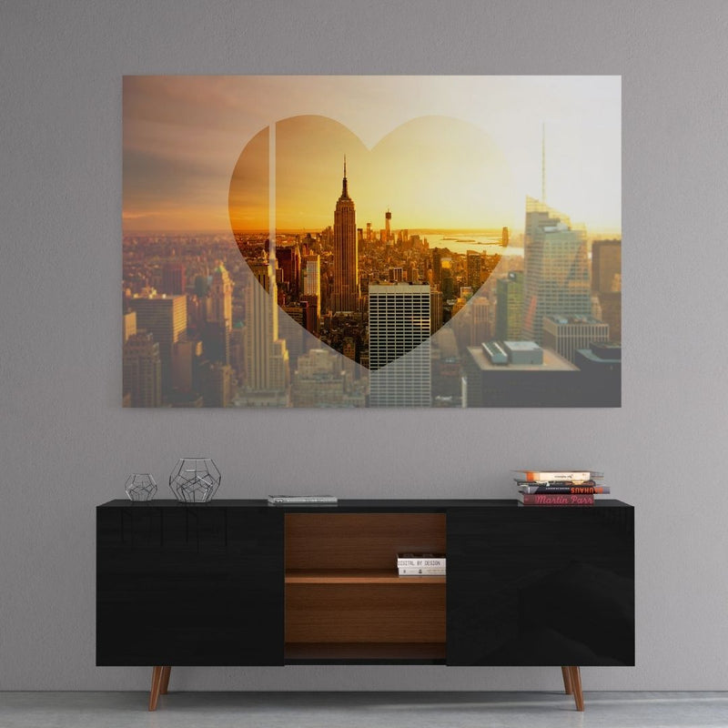 Leinwandbild mit Hintergrund 1 - Love New York - Sunset Skyline - Hustling Sharks