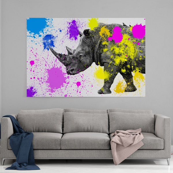 Leinwandbild mit Hintergrund 1 - Safari Colors Pop - Rhino - Hustling Sharks