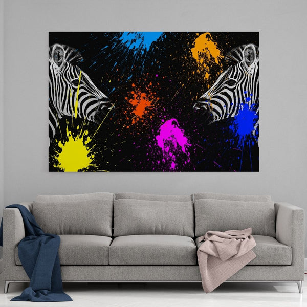 Leinwandbild mit Hintergrund 1 - Safari Colors Pop - Zebras - Hustling Sharks