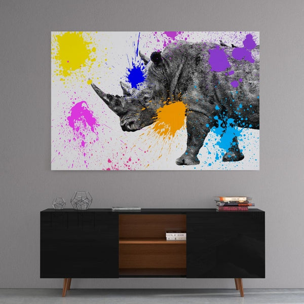 Leinwandbild mit Hintergrund 1 - Safari Colors Pop - Rhinoceros - Hustling Sharks