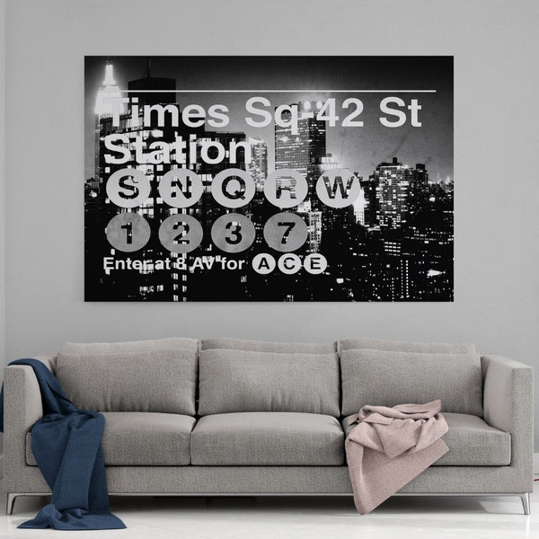 Leinwandbild mit Hintergrund 1- Subway City Art - Time Sq 42 Station - Hustling Sharks