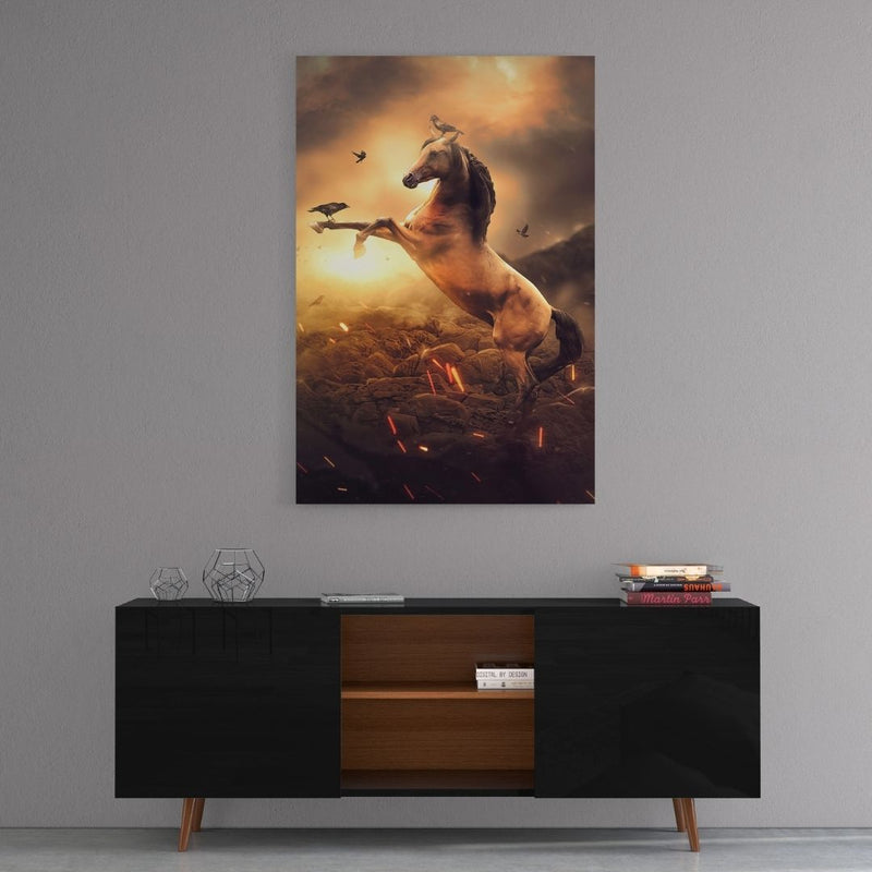 Leinwandbild mit Hintergrund 2 - Goldenes Pferd - Hustling Sharks