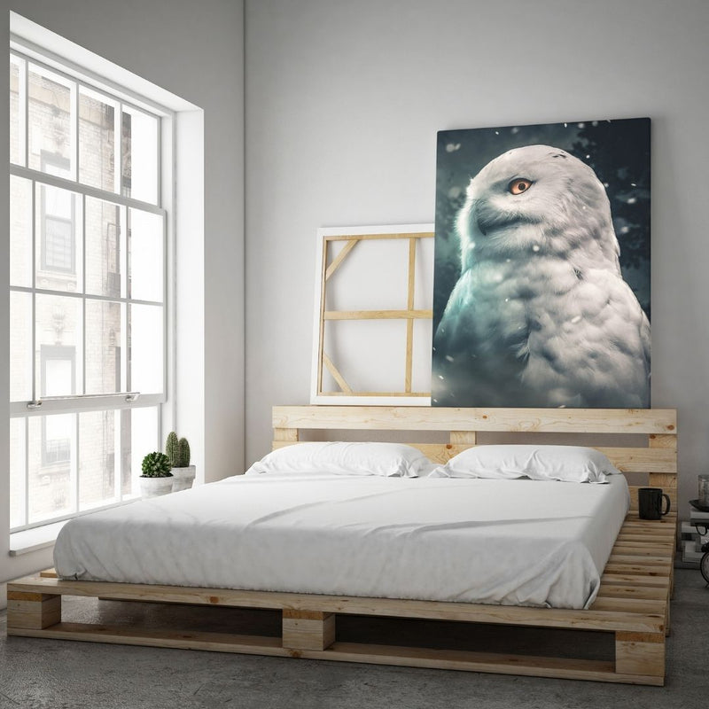 Leinwandbild mit Hintergrund 2 - Snowy Owl - Hustling Sharks