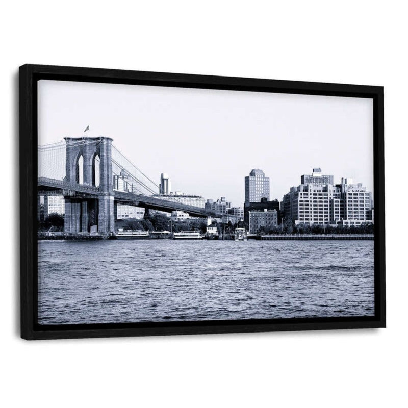 Leinwandbild mit Schattenfuge "schwarz" - New York City - Brooklyn Bridge - Hustling Sharks