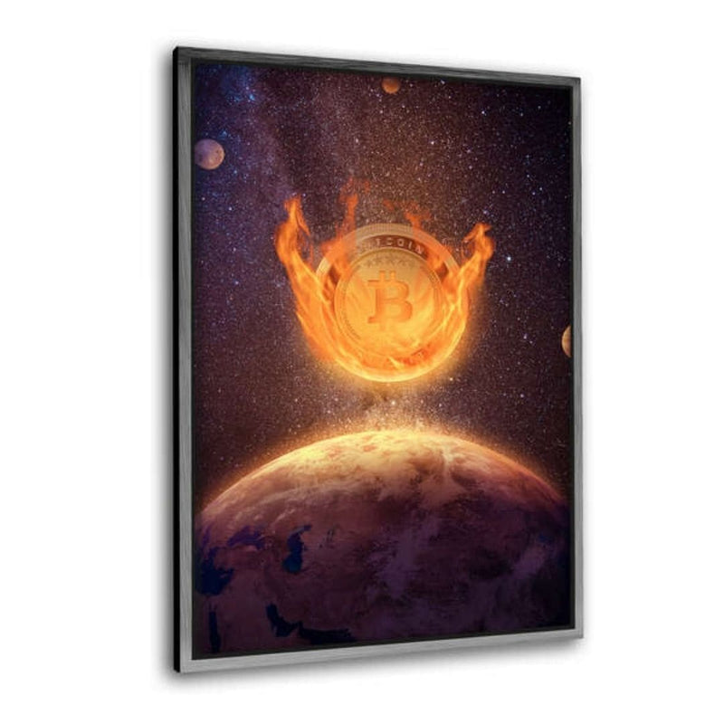 Leinwandbild mit Schattenfuge  "silber" - BITCOIN ON FIRE - Hustling Sharks