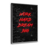 Leinwandbild mit Schattenfuge "silber" - WORK HARD DREAM BIG - rot - Hustling Sharks