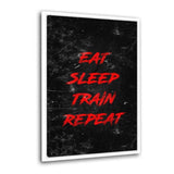 Leinwandbild mit Schattenfuge "weiß" - EAT, SLEEP, TRAIN, REPEAT - rot - Hustling Sharks
