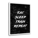 Leinwandbild mit Schattenfuge "weiß" - EAT, SLEEP, TRAIN, REPEAT - weiß - Hustling Sharks