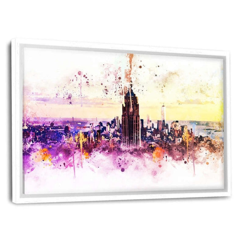 Leinwandbild mit Schattenfuge "weiß" - NYC Watercolor - New York Skyline - Hustling Sharks